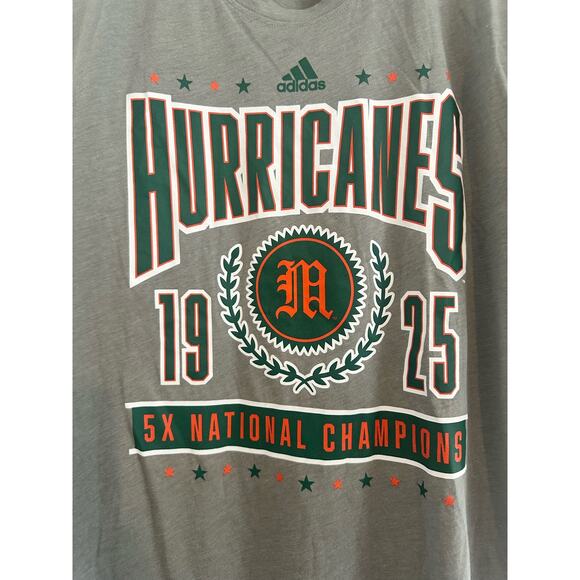adidas Heathered Charcoal Miami Hurricanes 5X National Champs Tri-Blend Sz XL - Picture 7 of 8